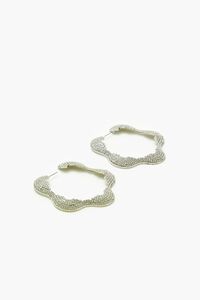 SILVER/CLEAR Rhinestone Floral Hoop Earrings, image 2
