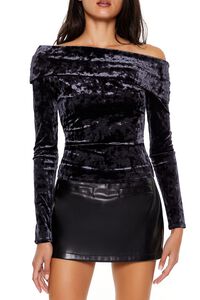 BLACK Crushed Velvet Off-the-Shoulder Top, image 1