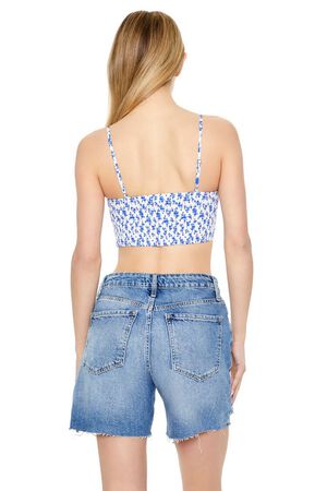 WHITE/COBALT Floral Sweetheart Cropped Cami, image 3