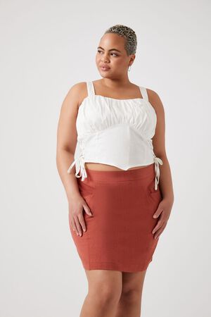 BROWN Plus Size Straight Mini Skirt, image 1