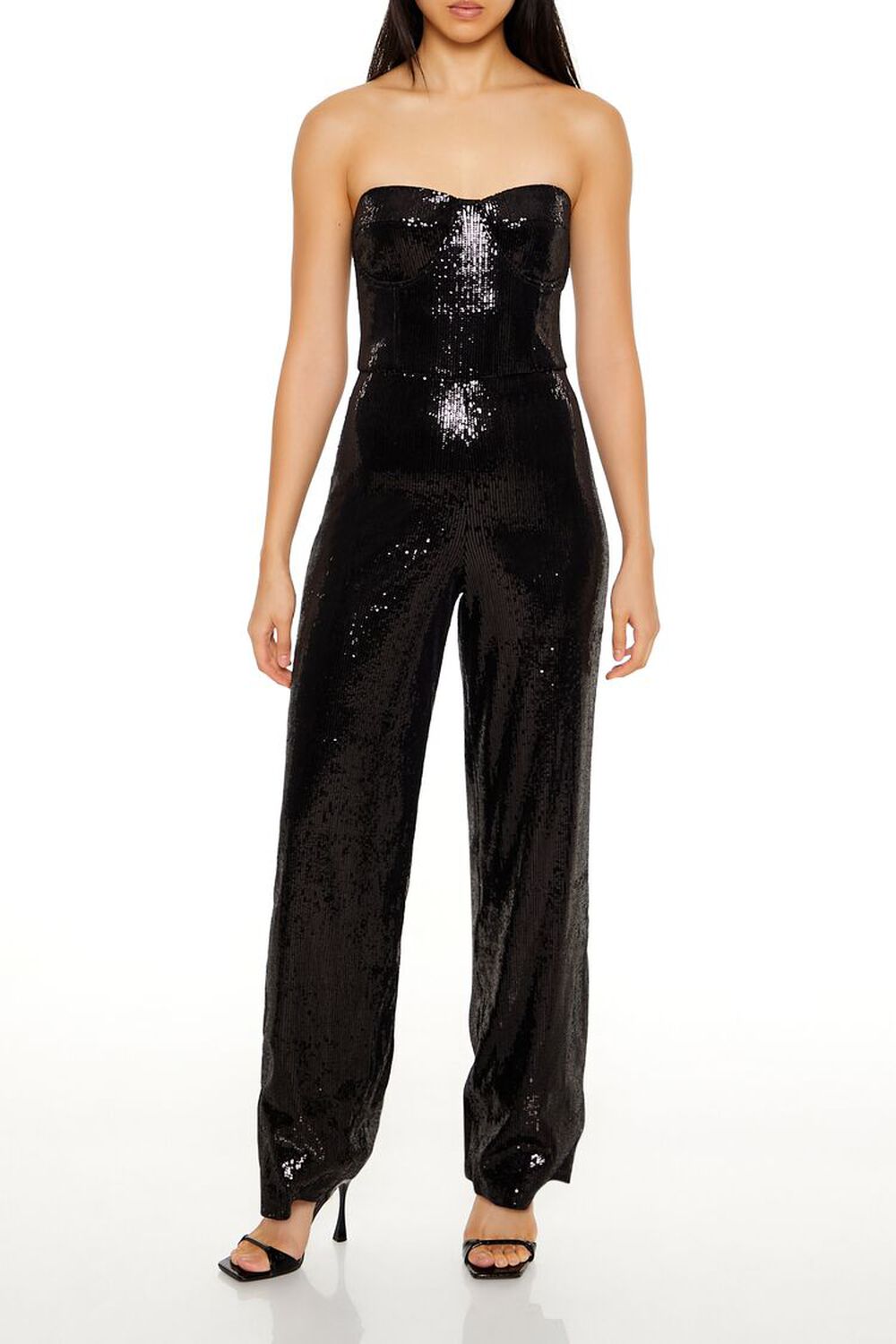 BLACK Sequin Sweetheart Jumpsuit, image 1
