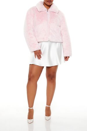 BLOSSOM Plus Size Faux Fur Zip-Up Coat, image 2