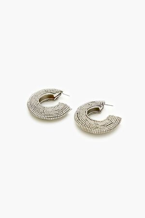 SILVER/CLEAR Rhinestone Hoop Earrings, image 2