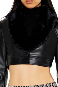 BLACK Faux Leather & Fur Cropped Jacket, image 3
