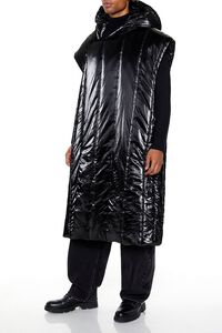 BLACK Hooded Longline Puffer Vest, image 3