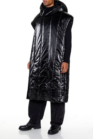 BLACK Hooded Longline Puffer Vest, image 3