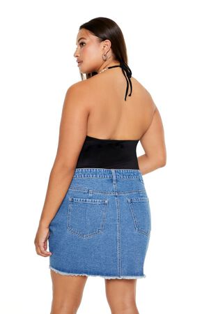 BLACK Plus Size Faux Pearl Halter Bodysuit, image 3