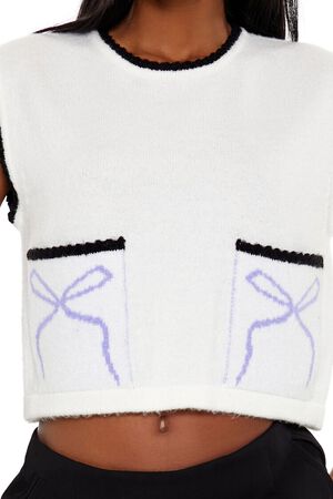 WHITE/MULTI Cropped Bow Sweater Vest, image 3