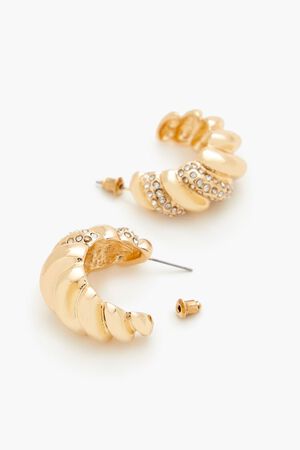 GOLD/CLEAR Twisted Rhinestone Hoop Earrings, image 3