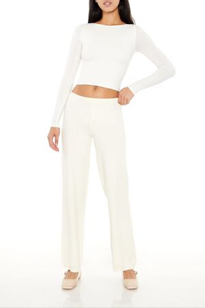 EGRET Sweater-Knit Straight-Leg Pants, image 1