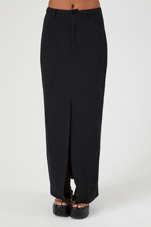 BLACK Twill Split-Hem Maxi Skirt, image 2