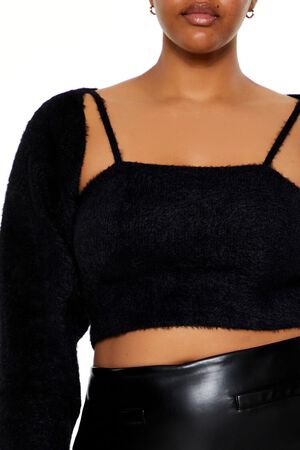 BLACK Plus Size Cardigan Shrug Sweater & Cami Set, image 3