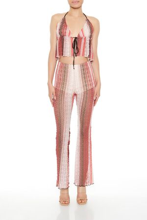 BROWN/MULTI Striped Flare-Leg Pants, image 1