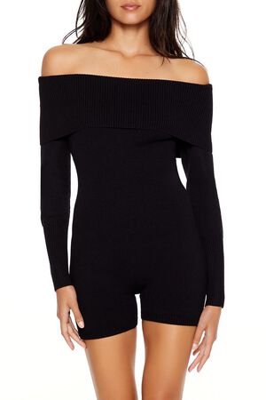 GREY Sweater-Knit Off-the-Shoulder Romper, image 2