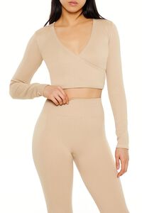 DESERT SAND Active Seamless Surplice Crop Top, image 1