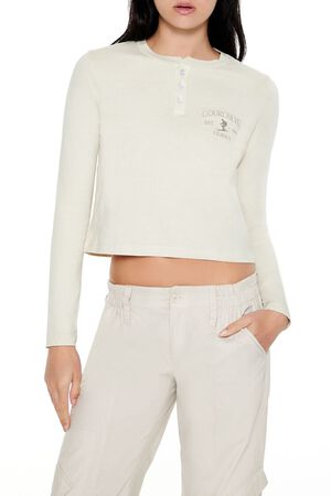 BEIGE/MULTI Courchevel France Ski Henley Tee, image 1