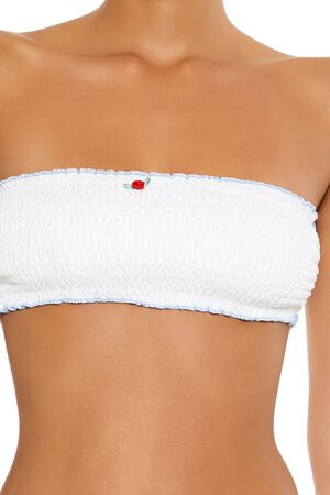 WHITE/MULTI Seersucker Contrast Lettuce-Edge Bandeau Bikini Top, image 2