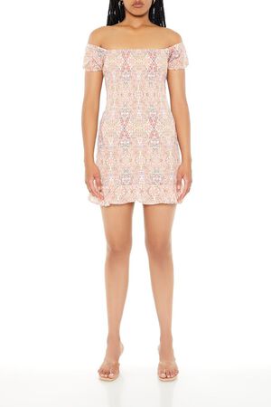 PINK/MULTI Smocked Ornate Print Mini Dress, image 1