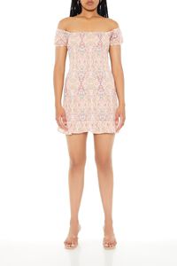 PINK/MULTI Smocked Ornate Print Mini Dress, image 1