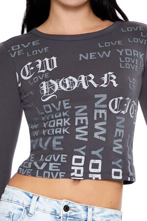 GREY/MULTI New York Graphic Cropped Tee, image 3