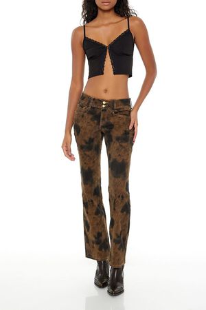BROWN/BLACK Bleach Dye Bootcut Pants, image 1