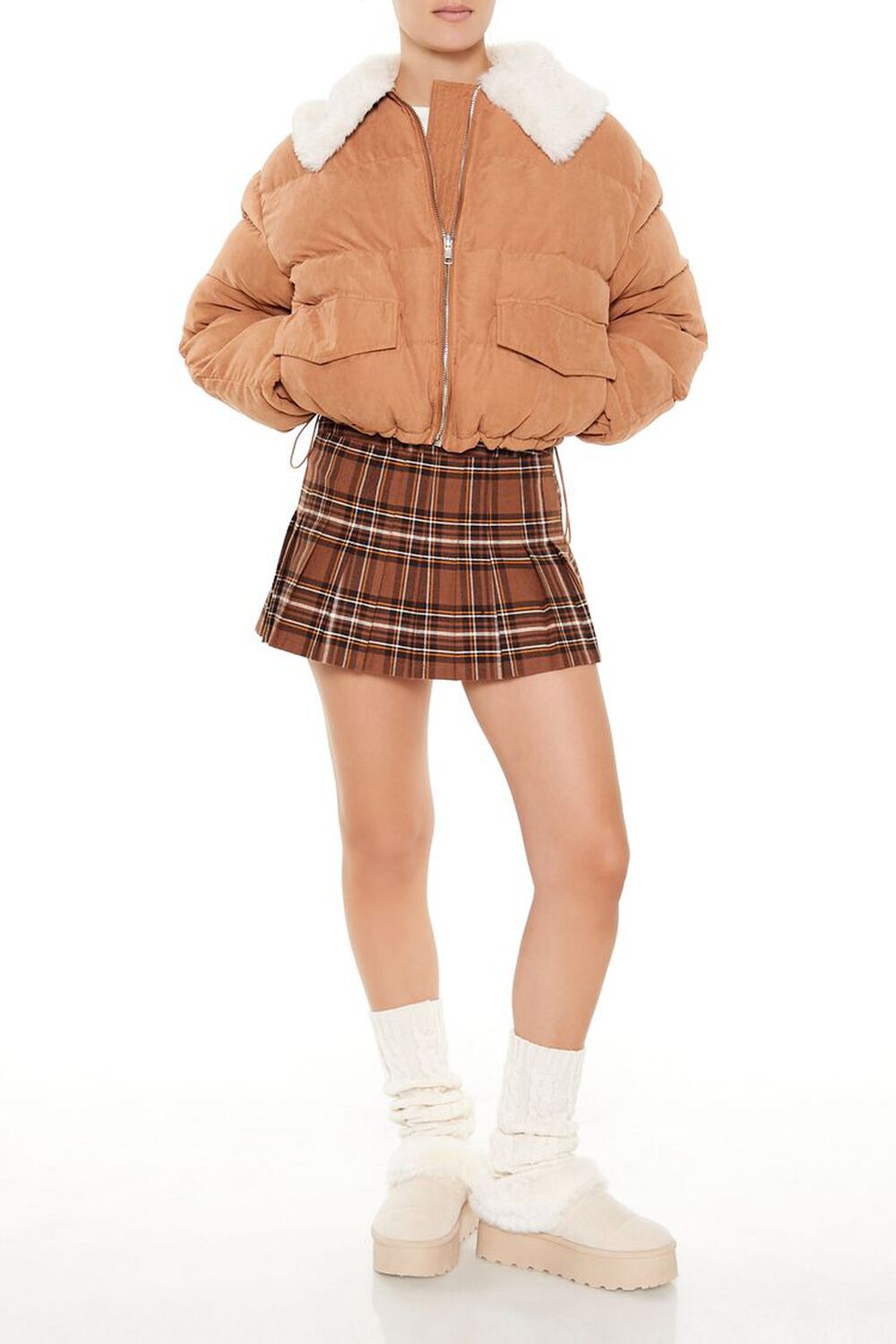 LIGHT BROWN Faux Leather Puffer Jacket, image 2