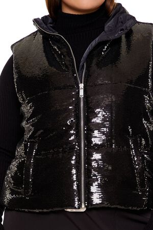 BLACK Plus Size Sequin Zip-Up Vest, image 3