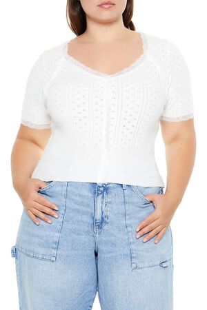 WHITE Plus Size Sweater-Knit Crop Top, image 1