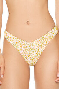 SAND/GOLD Jacquard Floral High-Leg Bikini Bottoms, image 5