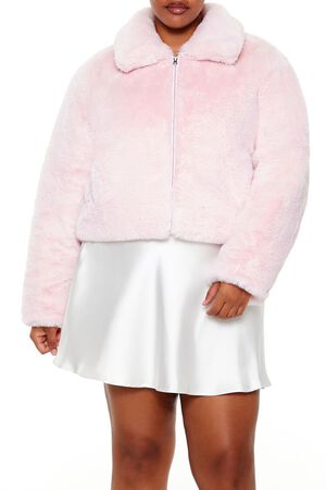 BLOSSOM Plus Size Faux Fur Zip-Up Coat, image 1