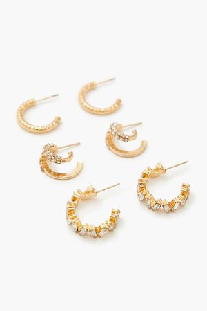 GOLD/CLEAR Rhinestone Hoop Earring Set, image 2