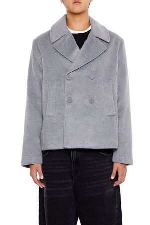 GREY Notched Double-Breasted Coat, image 1