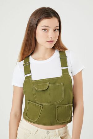 GREEN Twill Overall Crop Top, image 1