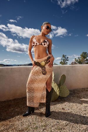 CREAM/TAN Striped Crochet Maxi Skirt, image 1