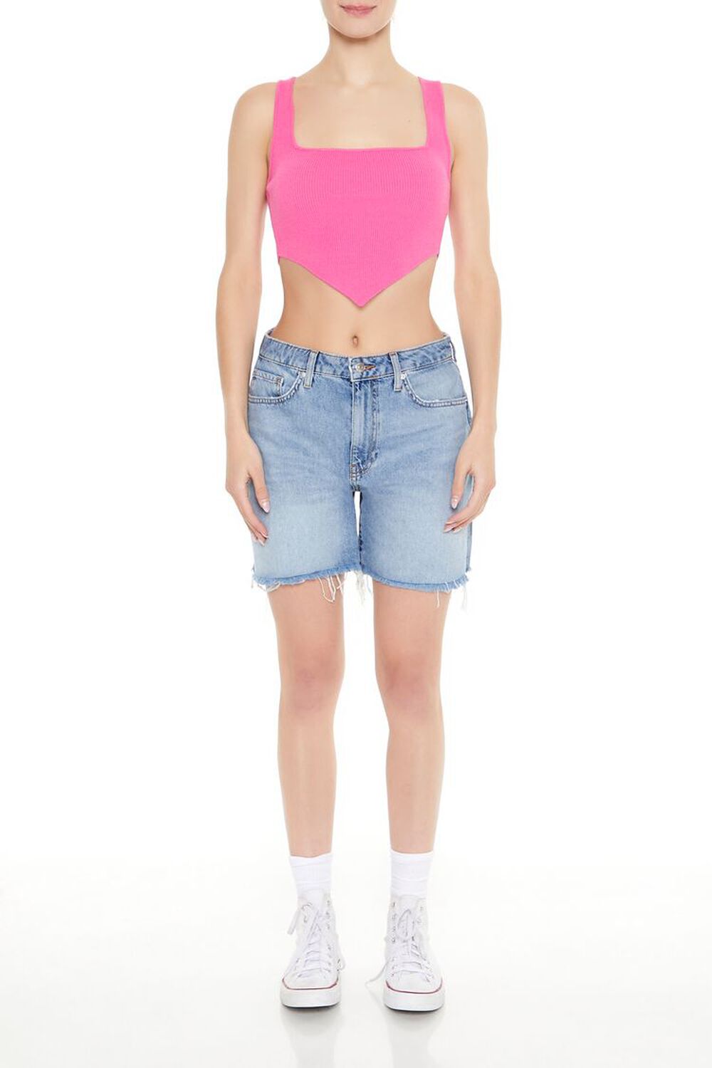 PINK Ribbed Sweater-Knit Crop Top, image 2