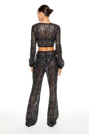 BLACK Sequin Crop Top & Pants Set, image 3