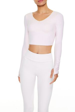 BLOSSOM Active Ruched Thumbhole Crop Top, image 1