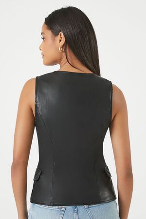 BLACK Sleeveless Faux Leather Top, image 3