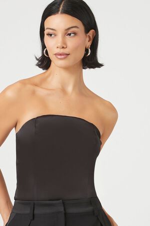 BLACK Satin Tube Bodysuit, image 1