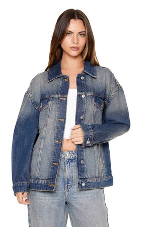 MEDIUM DENIM Stone Wash Denim Trucker Jacket, image 1