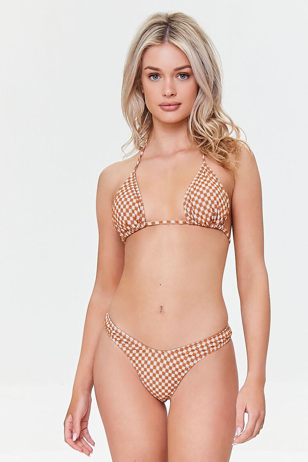 GINGER/IVORY Plaid Low-Rise Bikini Bottoms, image 1