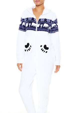 WHITE/MULTI Hooded Polar Bear Jumpsuit, image 2
