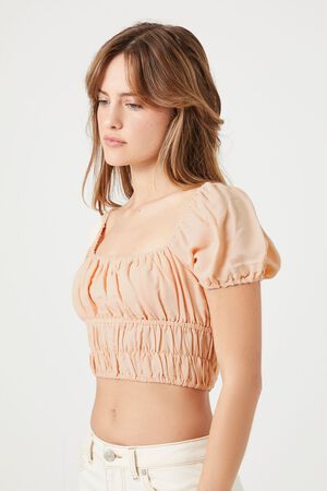 BLUSH Shirred Puff-Sleeve Crop Top, image 2