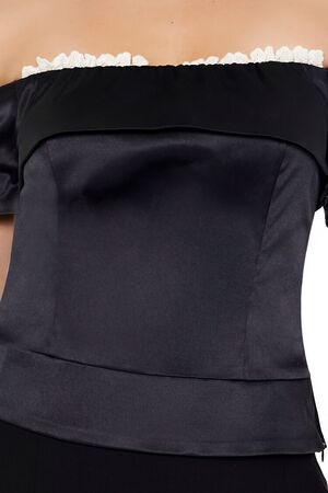 BLACK Satin Off-the-Shoulder Crop Top, image 3