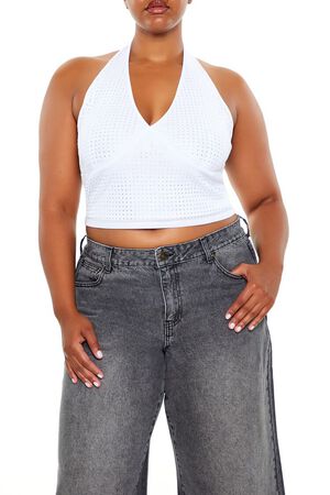 RED Plus Size Rhinestone Halter Top, image 1