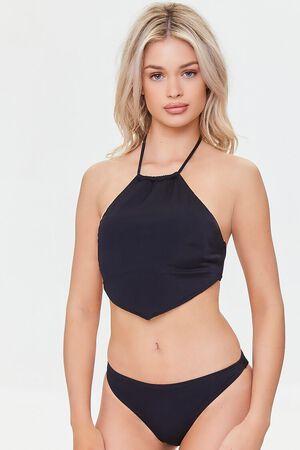 BLACK Ribbed Cheeky Bikini Bottoms, image 1