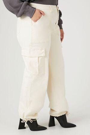 IVORY Plus Size Drawstring-Hem Cargo Pants, image 3