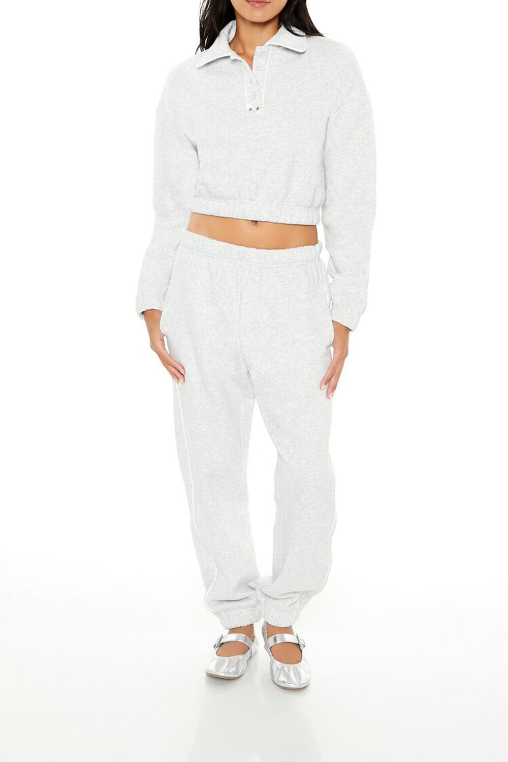 HEATHER GREY Cropped Fleece Rosette Pullover, image 2