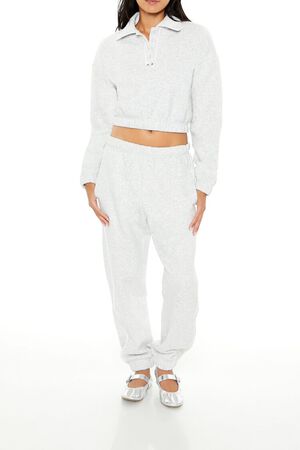 HEATHER GREY Cropped Fleece Rosette Pullover, image 2