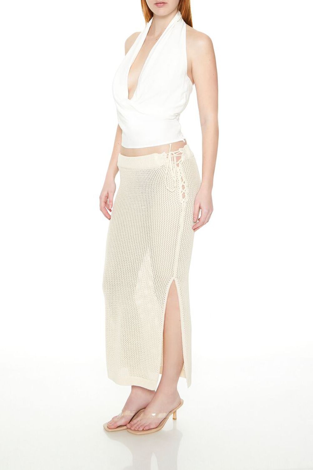 CREAM Crochet Lace-Up Maxi Skirt, image 2